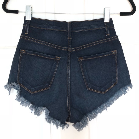 Vibrant High Waist Jeans Dark Denim Cutoff Shorts - Picture 4 of 4